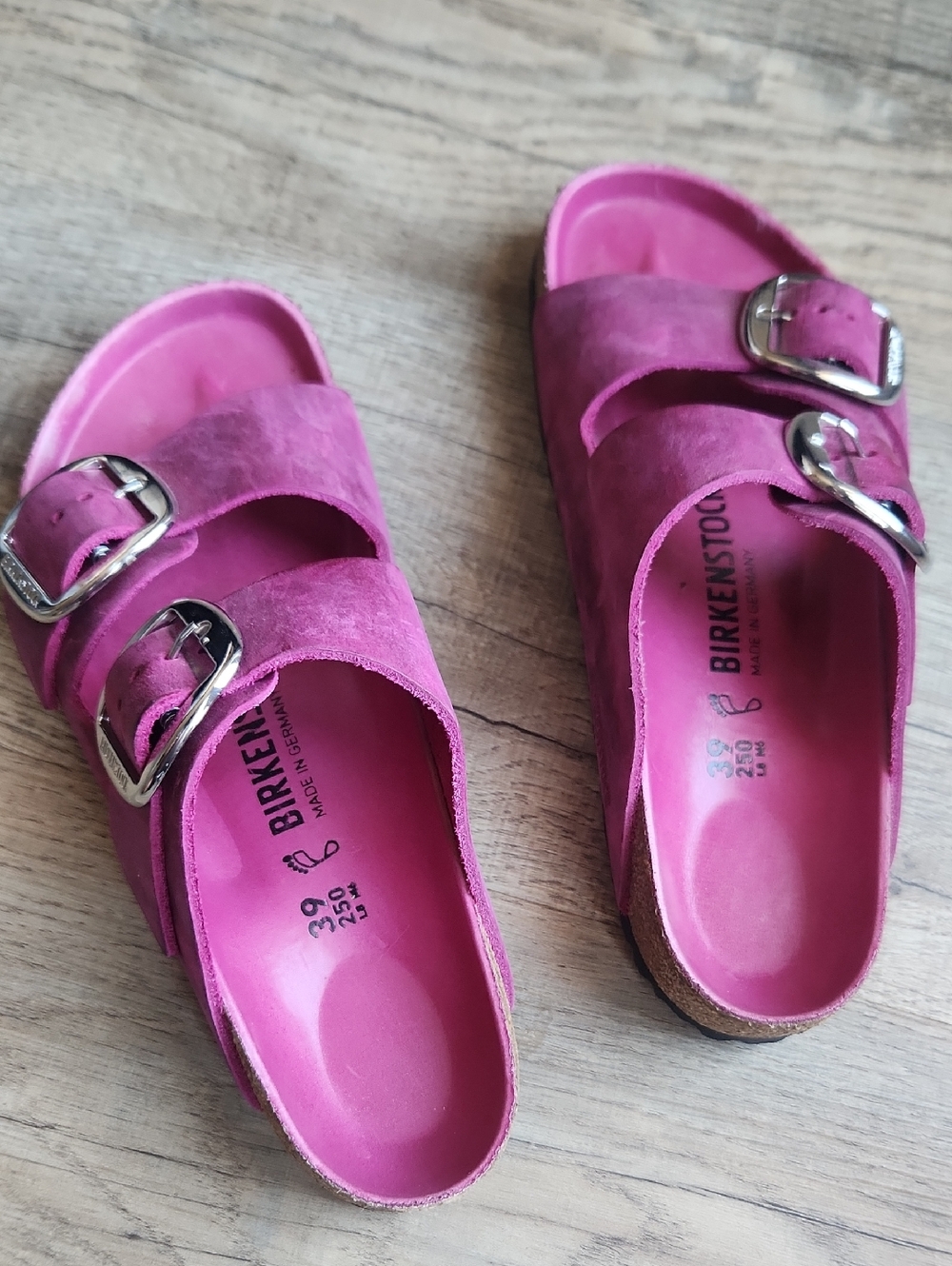 Birkenstock Pink Suede Double Buckle Slide Sandals